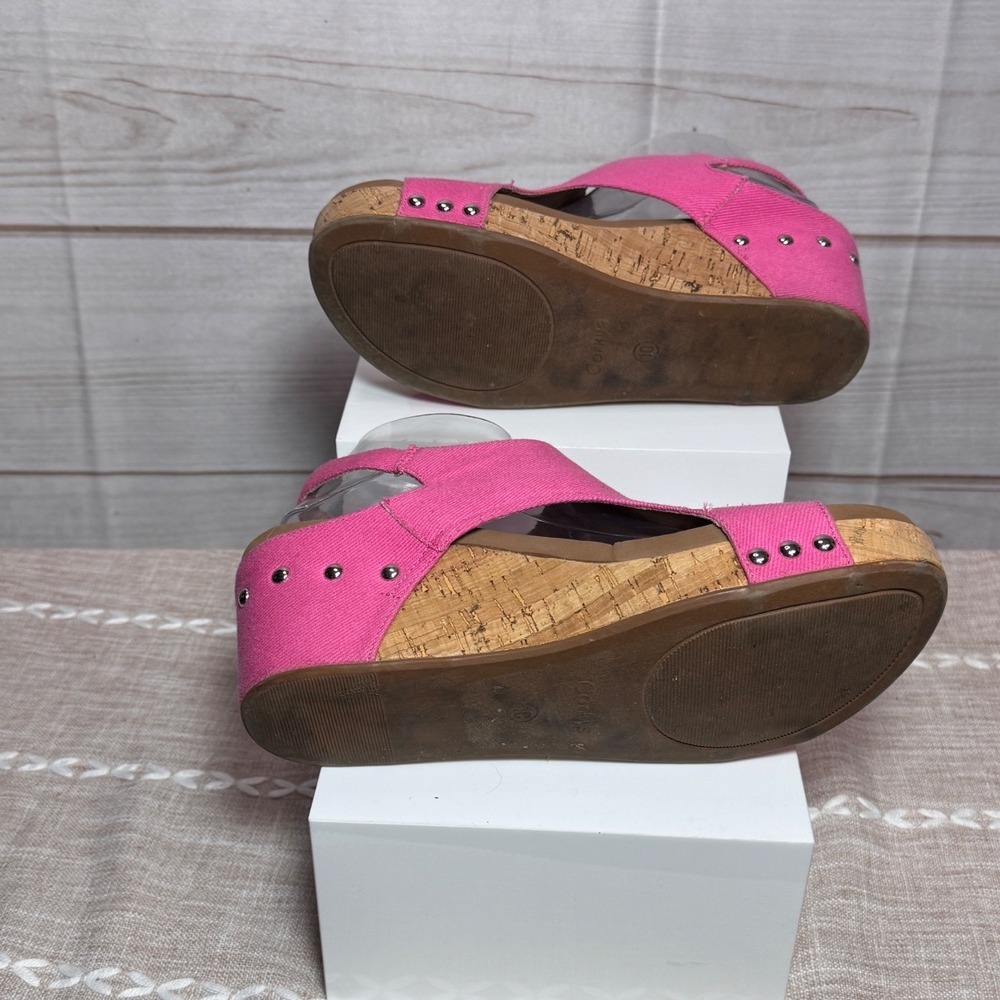 Corkys Carley Pink Canvas Wedge Sandals Studded Platform Slingback Womens 10 - Picture 4 of 6